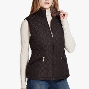 WEATHERPROOF Black size Large Ultra Soft Quilted Vest & fur lined